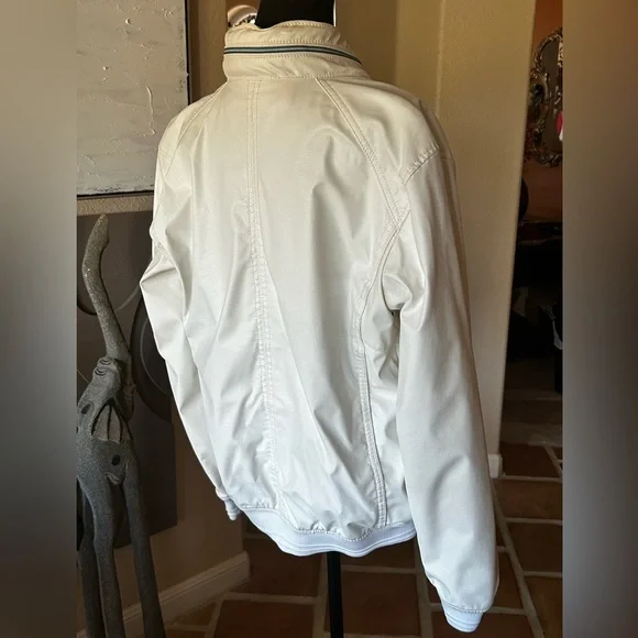 Pull & Bear Faux Leather Bomber Jacket Size 8-10 Off White w/Zipper Rain hood - Picture 4 of 13